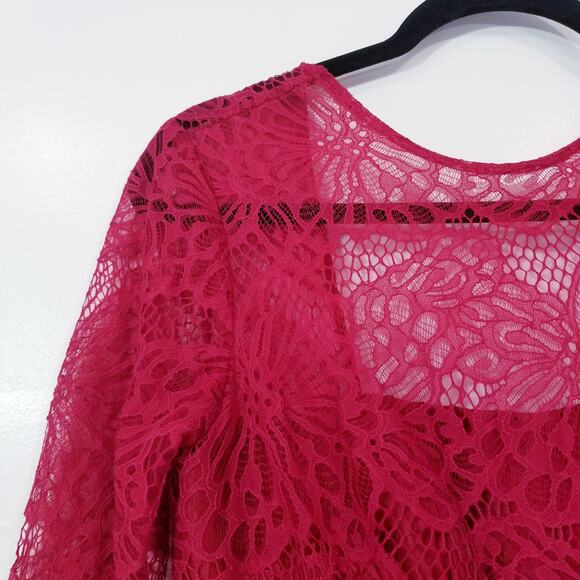 ML Monique Lhuillier Red Lace Fit & Flare Dress - Picture 11 of 15